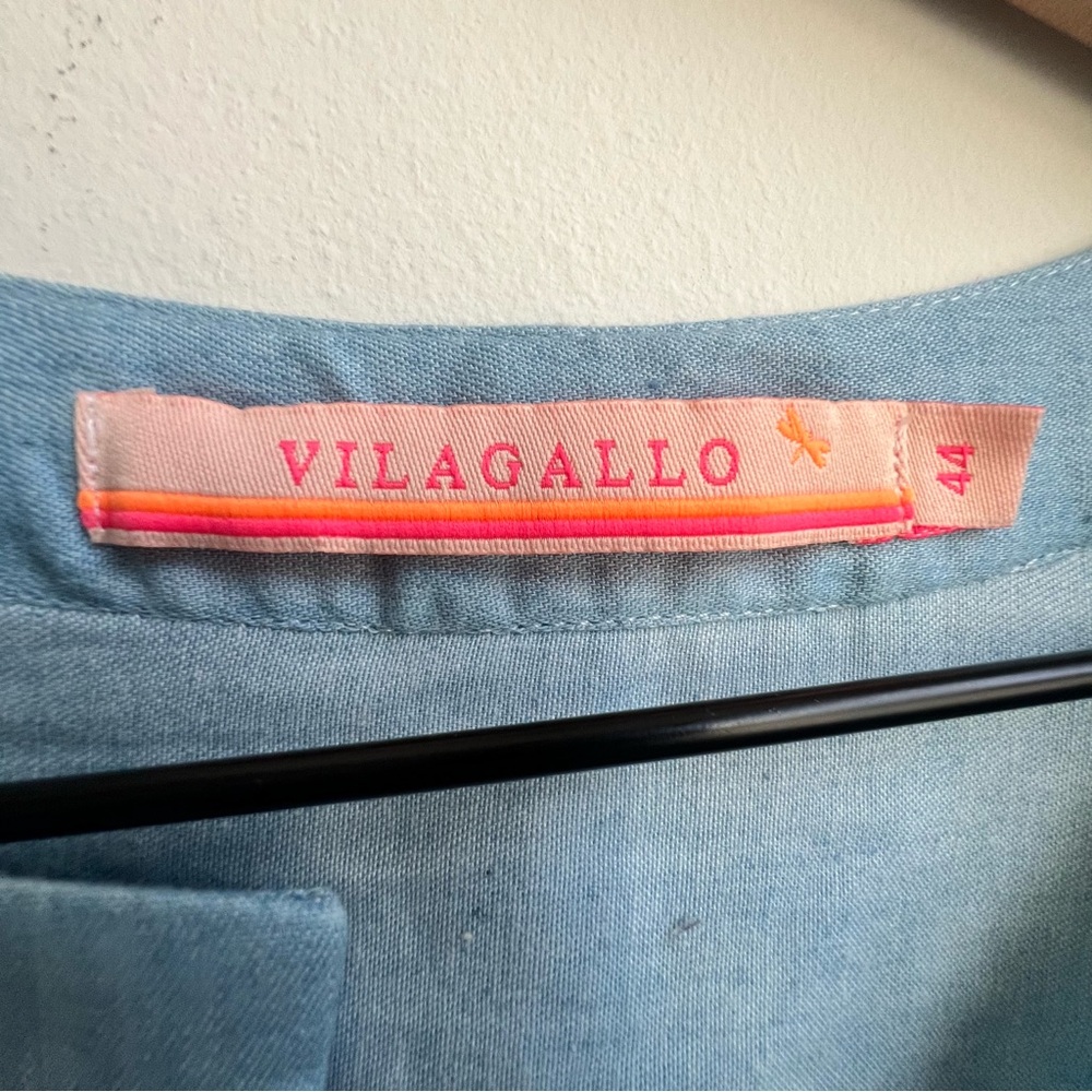 Vilagallo Embroidered Patch Tropical Fish Chambray Dress 44/10 Floral Resortwear - Picture 7 of 14